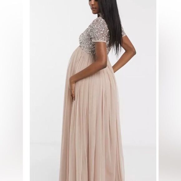 ASOS Maternity- Maya Deluxe Maxi Sequin Short Sleeve Tulle Bottom Dress- Size 4 - Picture 4 of 14